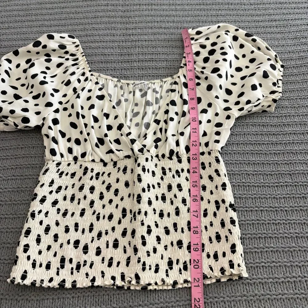 Reformation Polka Dot Smocked Puff Sleeve Top Women's XL Coquette Girly Dainty